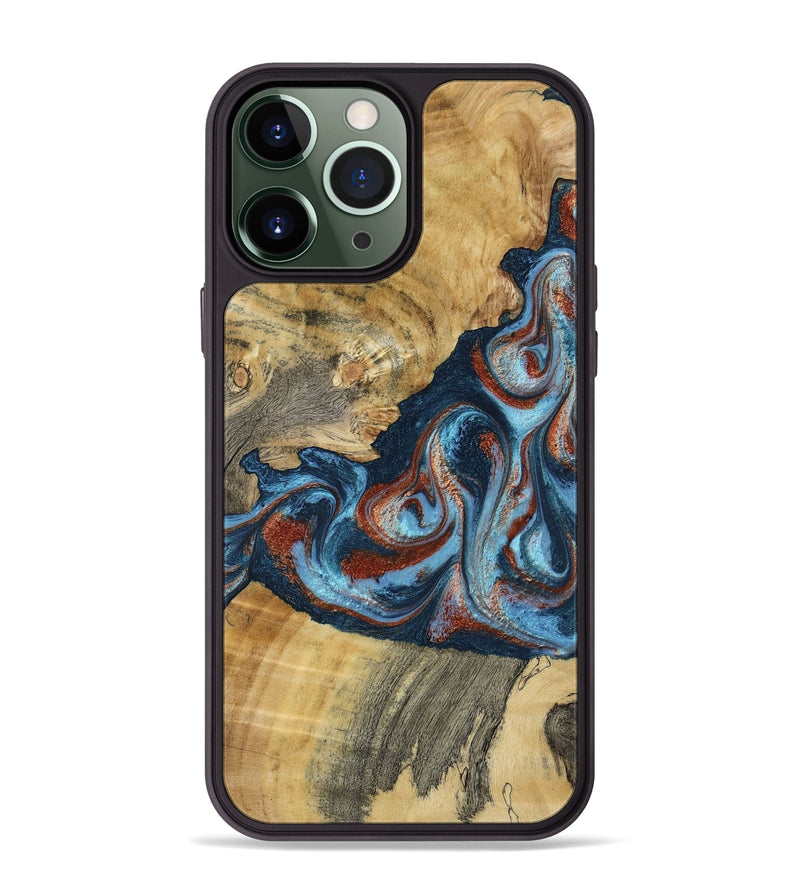 iPhone 13 Pro Max Wood Phone Case - Nikia (Teal & Gold, 792536)