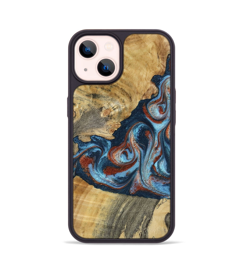 iPhone 14 Wood Phone Case - Nikia (Teal & Gold, 792536)