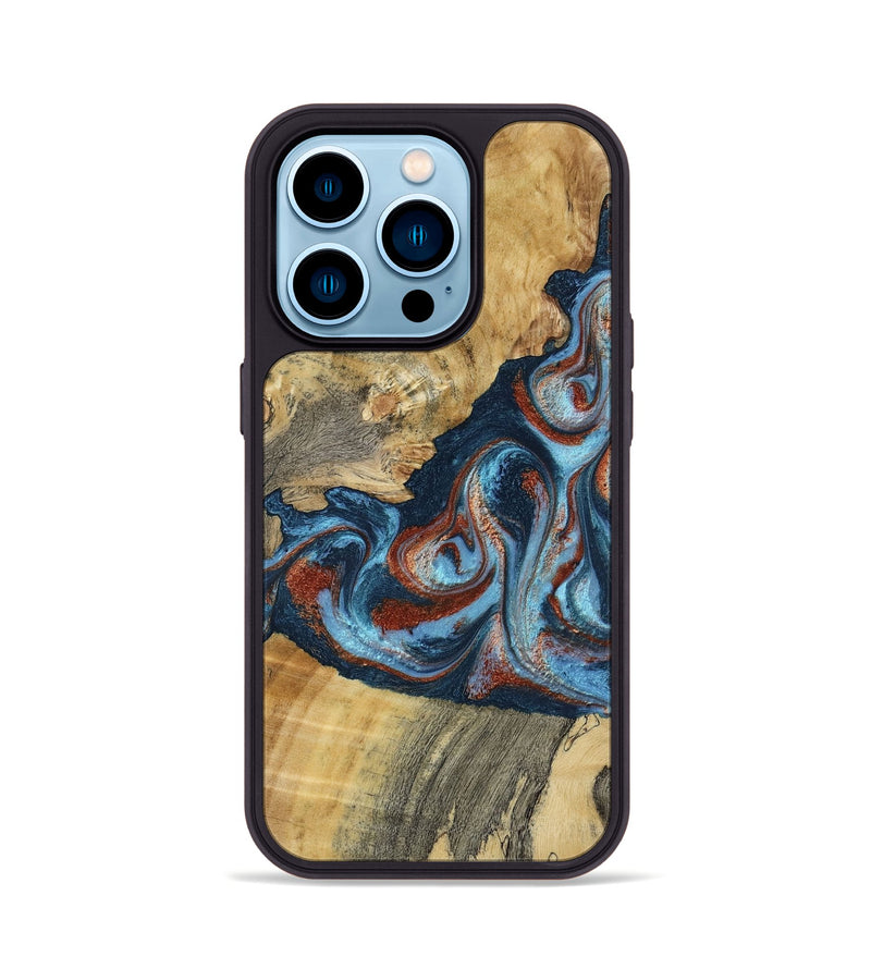 iPhone 14 Pro Wood Phone Case - Nikia (Teal & Gold, 792536)