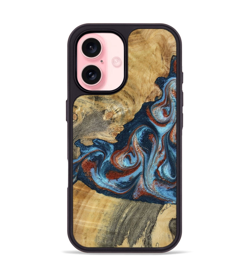 iPhone 16 Wood Phone Case - Nikia (Teal & Gold, 792536)