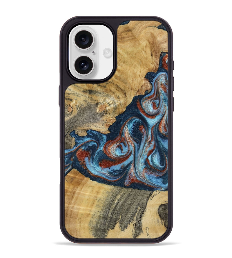 iPhone 16 Plus Wood Phone Case - Nikia (Teal & Gold, 792536)
