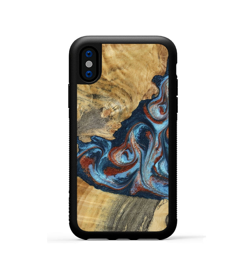iPhone Xs Wood Phone Case - Nikia (Teal & Gold, 792536)
