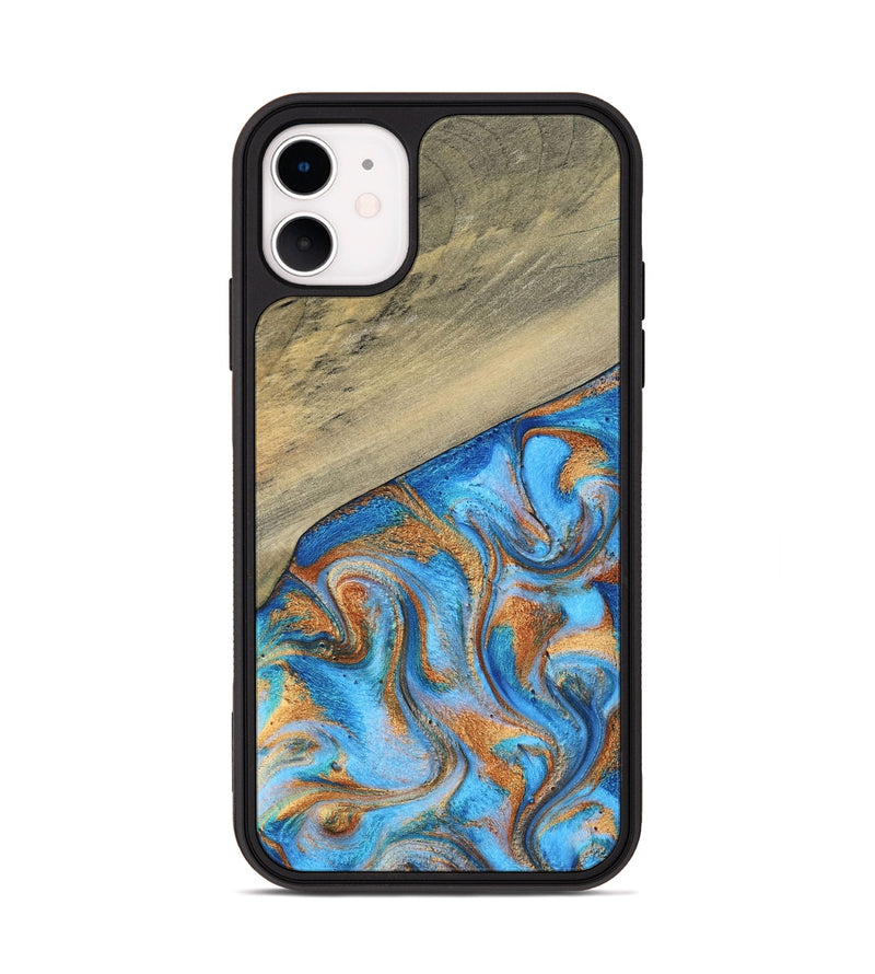 iPhone 11 Wood Phone Case - Alberta (Teal & Gold, 792538)