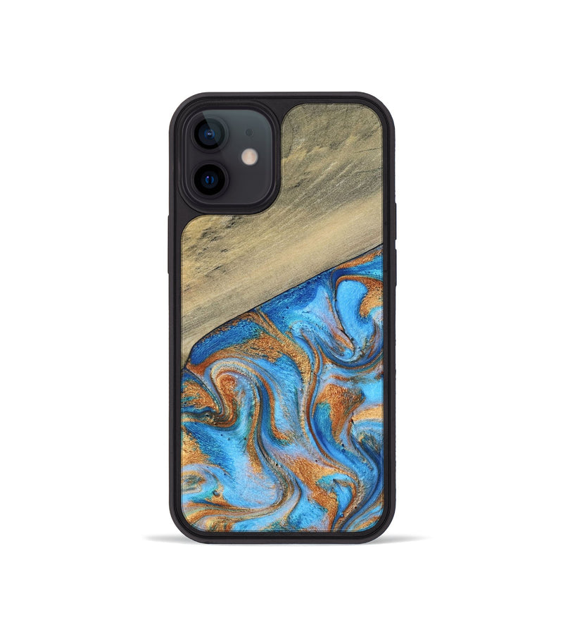 iPhone 12 mini Wood Phone Case - Alberta (Teal & Gold, 792538)