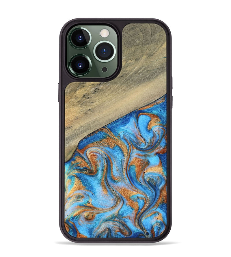 iPhone 13 Pro Max Wood Phone Case - Alberta (Teal & Gold, 792538)