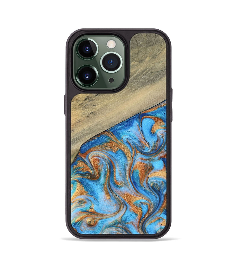 iPhone 13 Pro Wood Phone Case - Alberta (Teal & Gold, 792538)