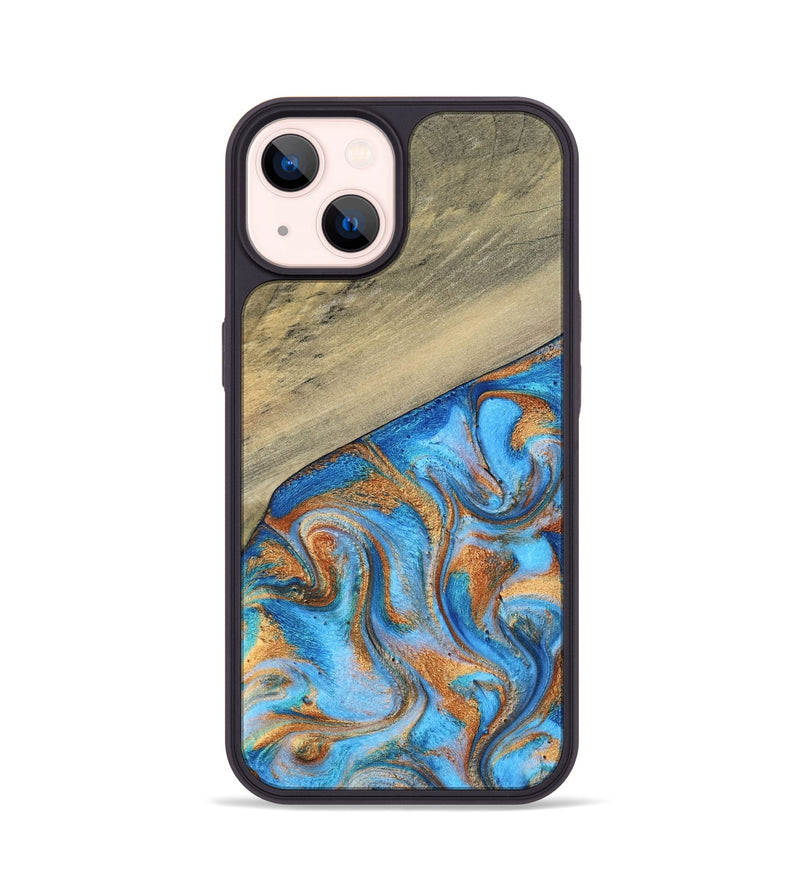 iPhone 14 Wood Phone Case - Alberta (Teal & Gold, 792538)