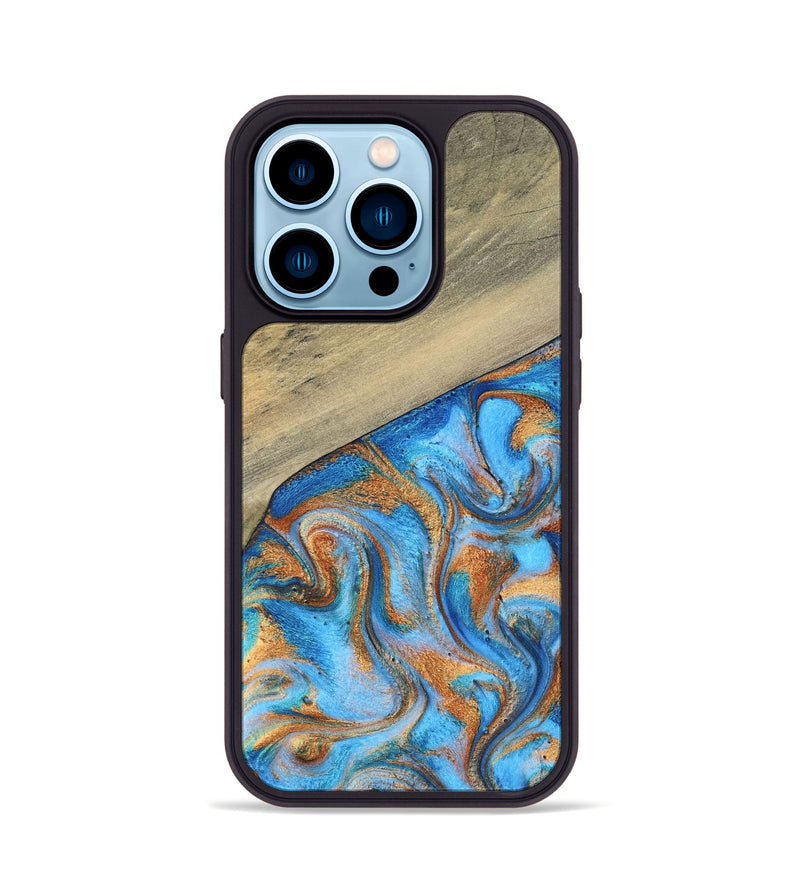 iPhone 14 Pro Wood Phone Case - Alberta (Teal & Gold, 792538)