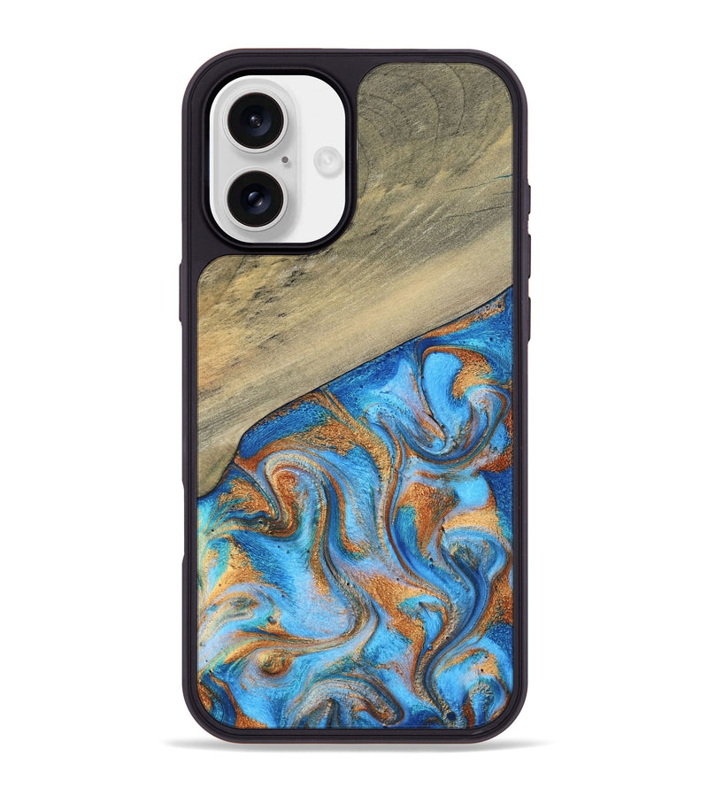 iPhone 16 Plus Wood Phone Case - Alberta (Teal & Gold, 792538)