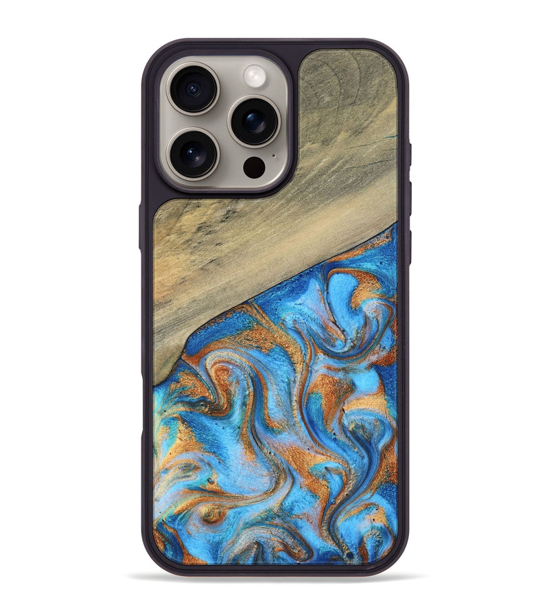 iPhone 16 Pro Max Wood Phone Case - Alberta (Teal & Gold, 792538)
