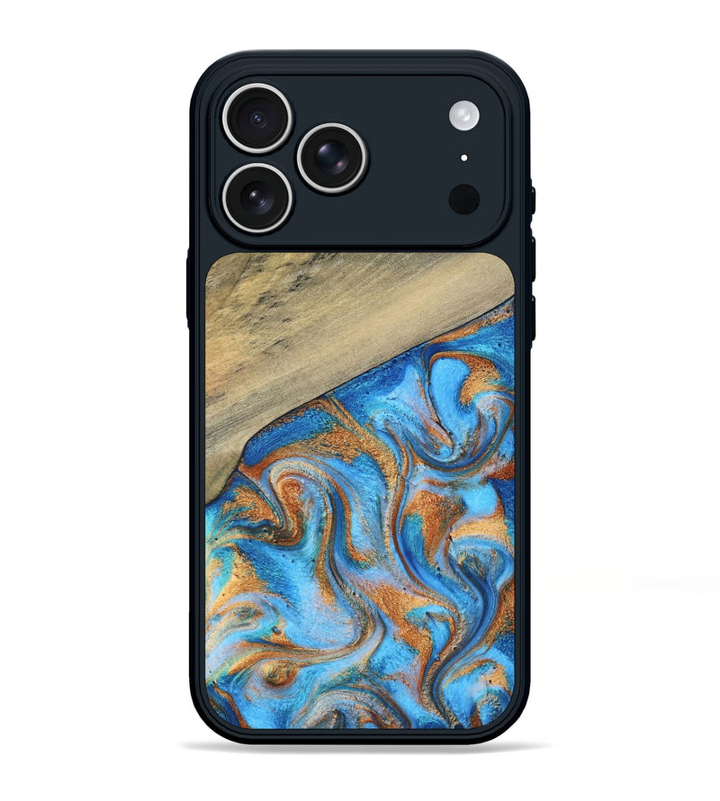 iPhone 17 Pro Max Wood Phone Case - Alberta (Teal & Gold, 792538)