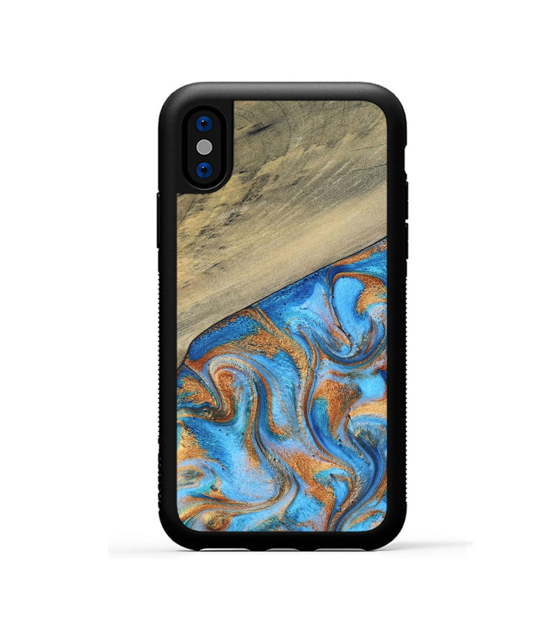 iPhone Xs Wood Phone Case - Alberta (Teal & Gold, 792538)