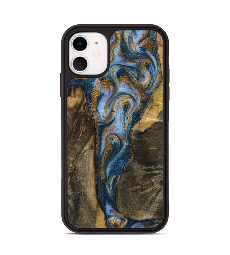 iPhone 11 Wood Phone Case - Koby (Teal & Gold, 792820)