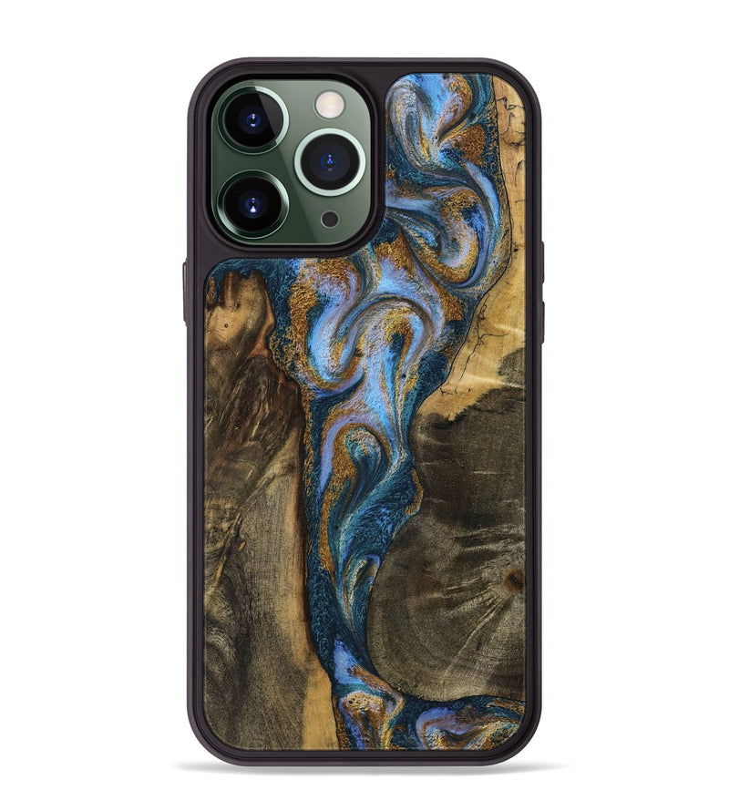 iPhone 13 Pro Max Wood Phone Case - Koby (Teal & Gold, 792820)