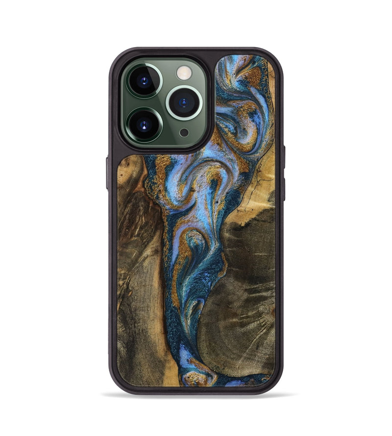 iPhone 13 Pro Wood Phone Case - Koby (Teal & Gold, 792820)