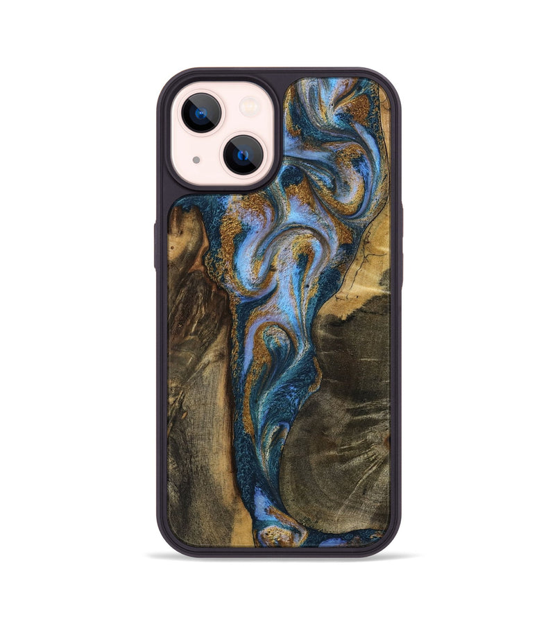 iPhone 14 Wood Phone Case - Koby (Teal & Gold, 792820)