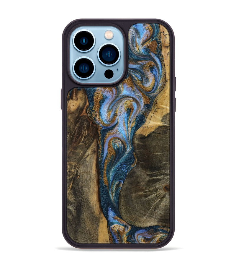 iPhone 14 Pro Max Wood Phone Case - Koby (Teal & Gold, 792820)