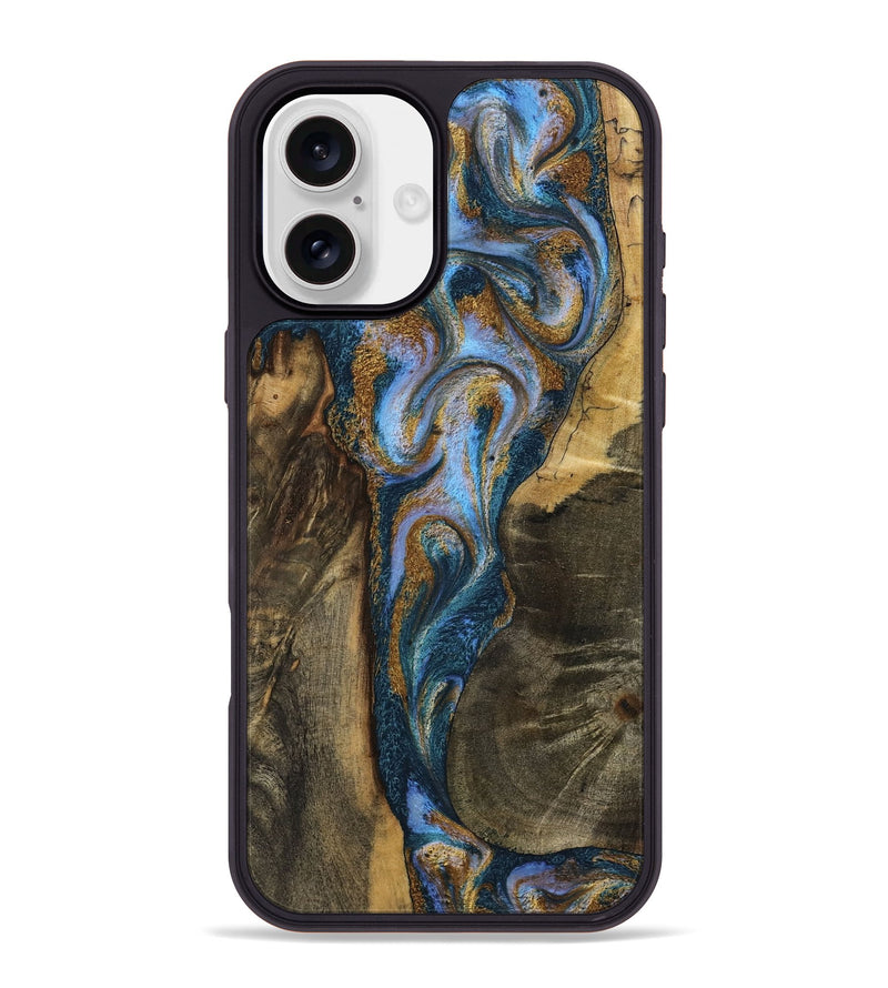 iPhone 16 Plus Wood Phone Case - Koby (Teal & Gold, 792820)