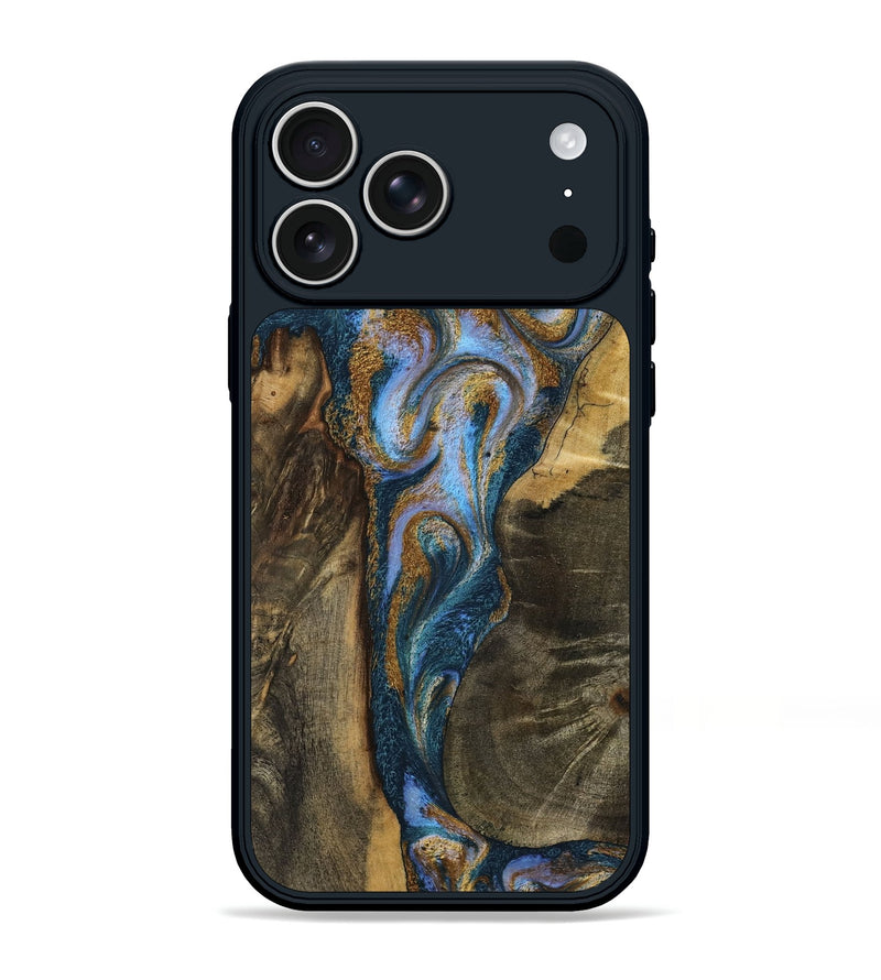 iPhone 17 Pro Max Wood Phone Case - Koby (Teal & Gold, 792820)