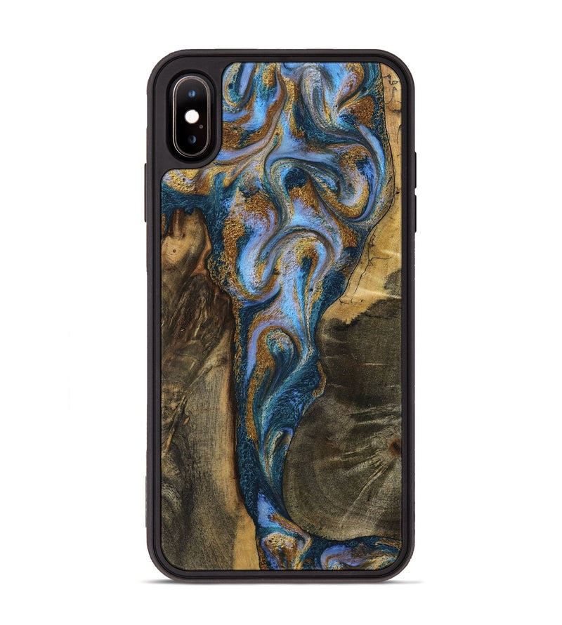iPhone Xs Max Wood Phone Case - Koby (Teal & Gold, 792820)