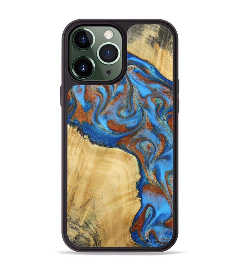 iPhone 13 Pro Max Wood Phone Case - Nell (Teal & Gold, 792823)