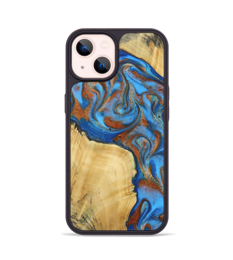 iPhone 14 Wood Phone Case - Nell (Teal & Gold, 792823)
