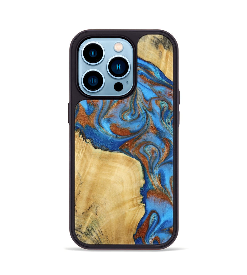 iPhone 14 Pro Wood Phone Case - Nell (Teal & Gold, 792823)