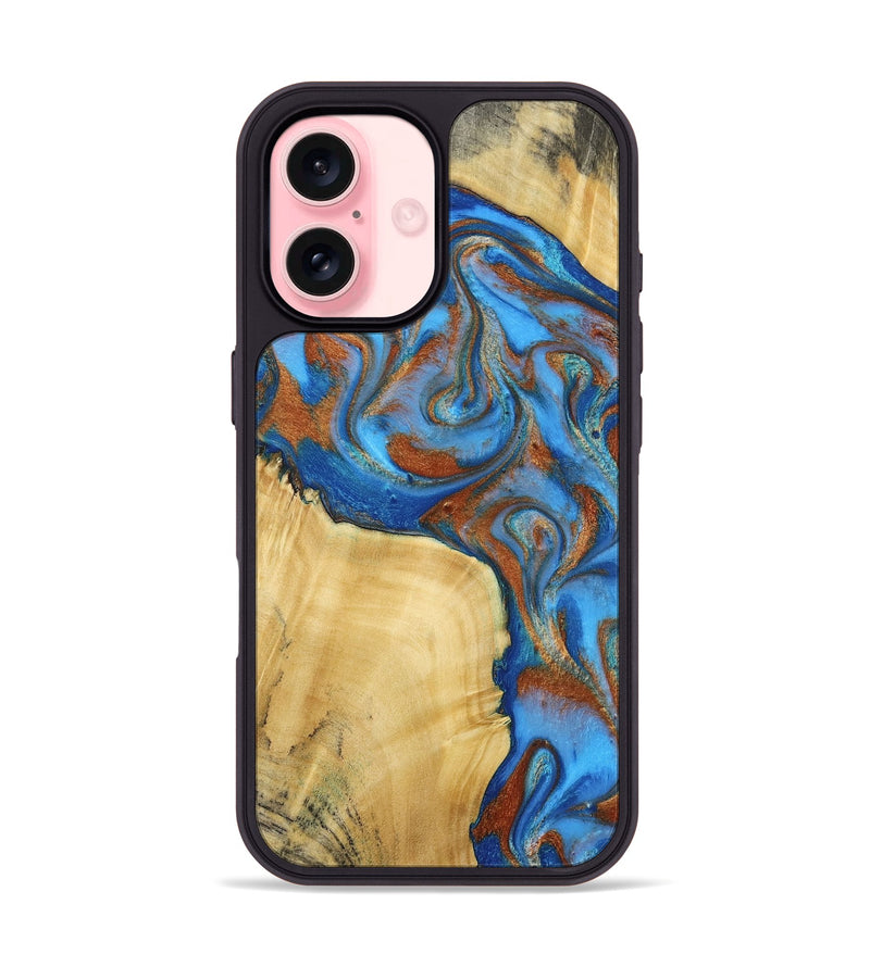 iPhone 16 Wood Phone Case - Nell (Teal & Gold, 792823)