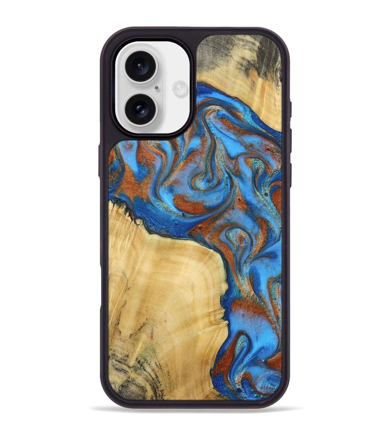 iPhone 16 Plus Wood Phone Case - Nell (Teal & Gold, 792823)