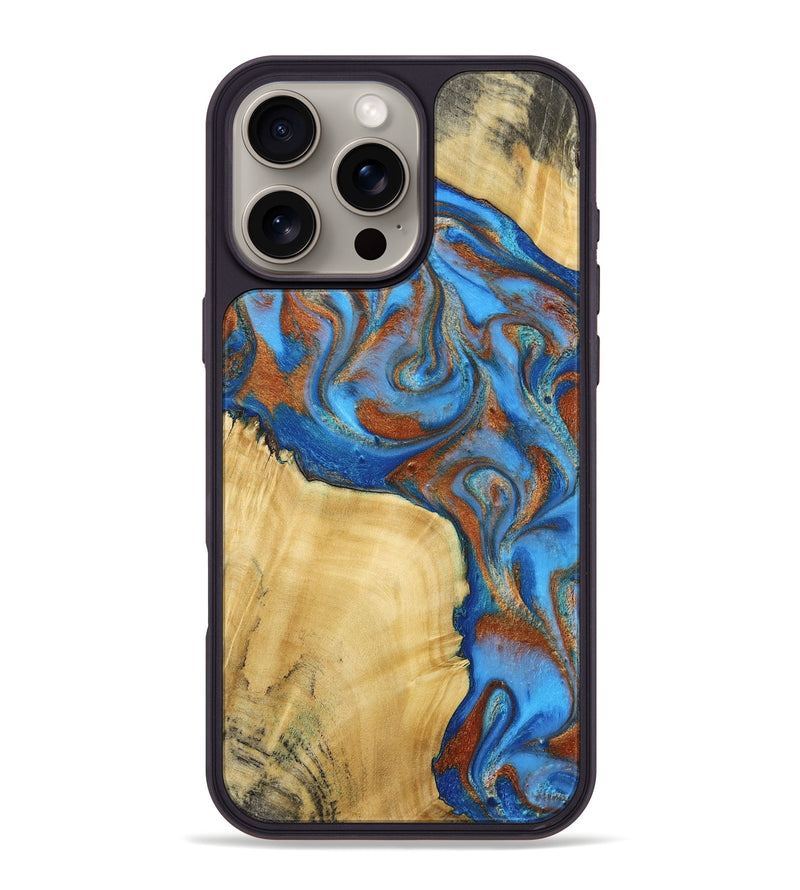 iPhone 16 Pro Max Wood Phone Case - Nell (Teal & Gold, 792823)
