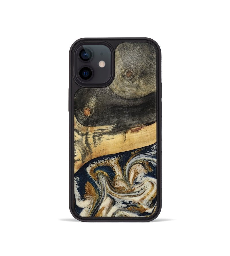 iPhone 12 mini Wood Phone Case - Zain (Teal & Gold, 792844)