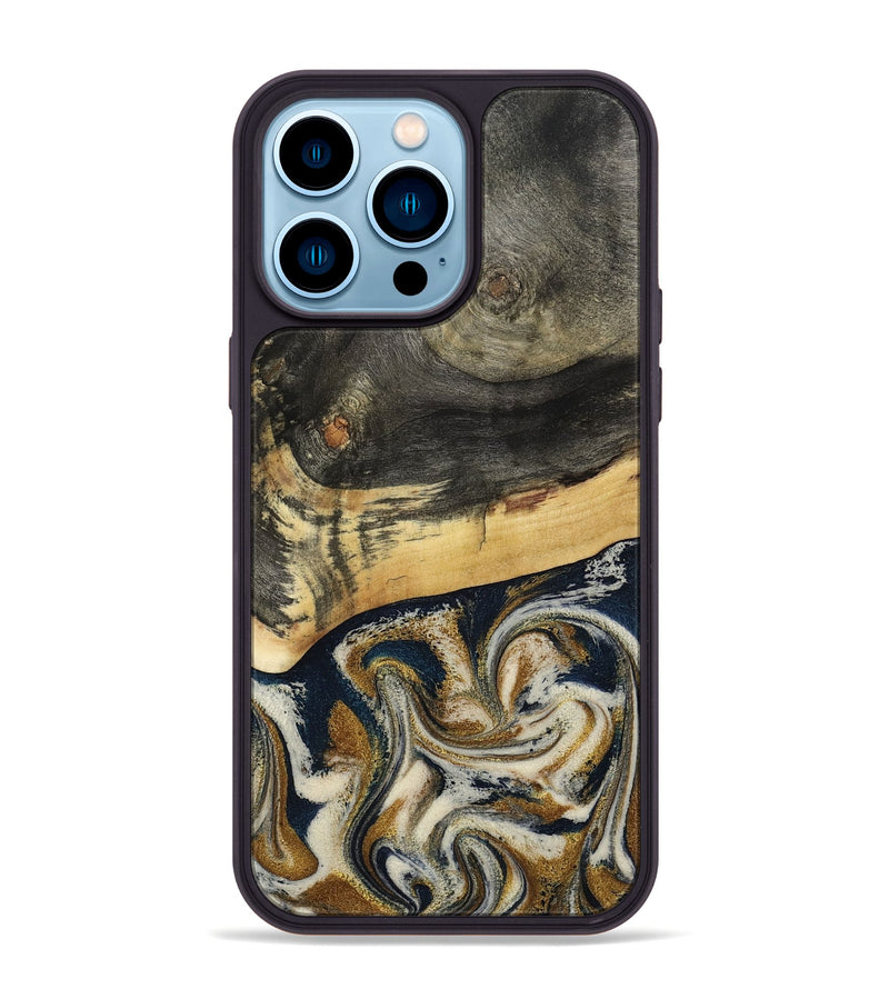 iPhone 14 Pro Max Wood Phone Case - Zain (Teal & Gold, 792844)