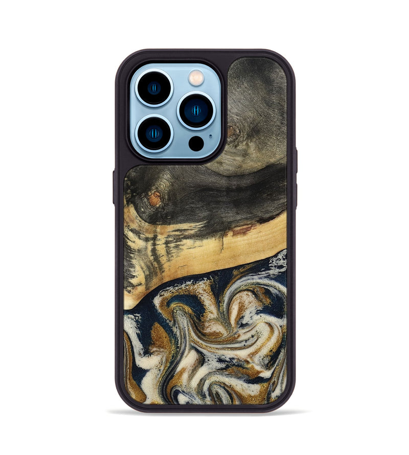 iPhone 14 Pro Wood Phone Case - Zain (Teal & Gold, 792844)