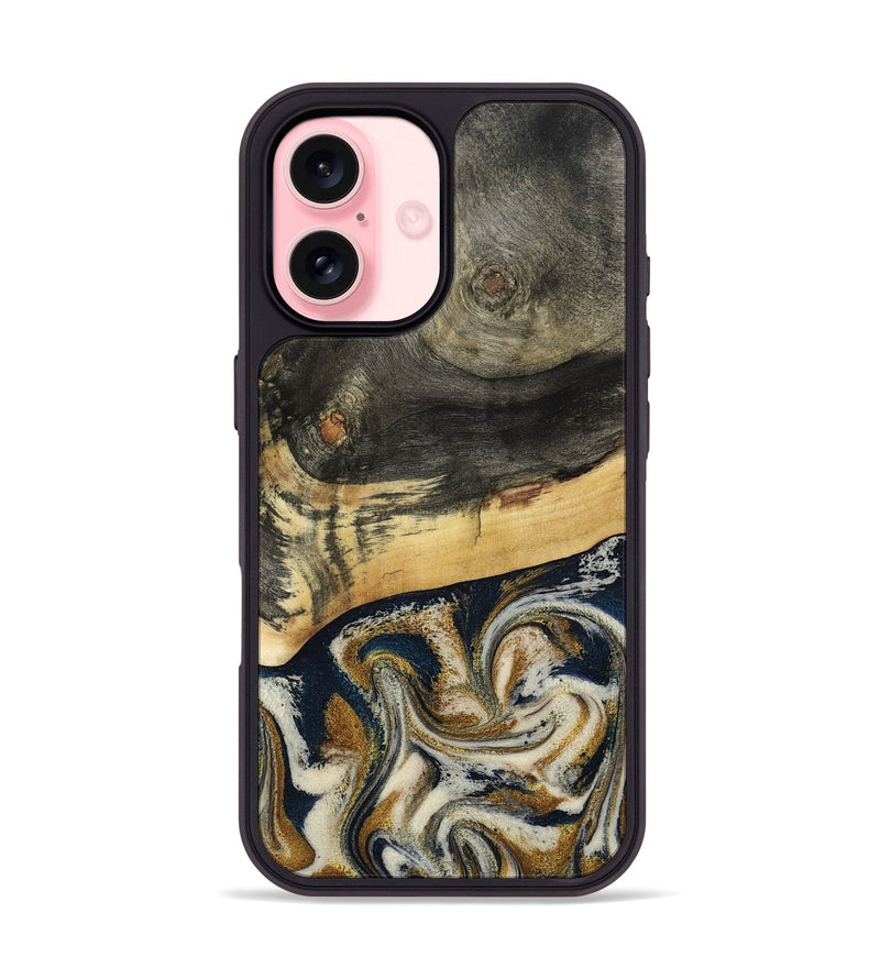 iPhone 16 Wood Phone Case - Zain (Teal & Gold, 792844)