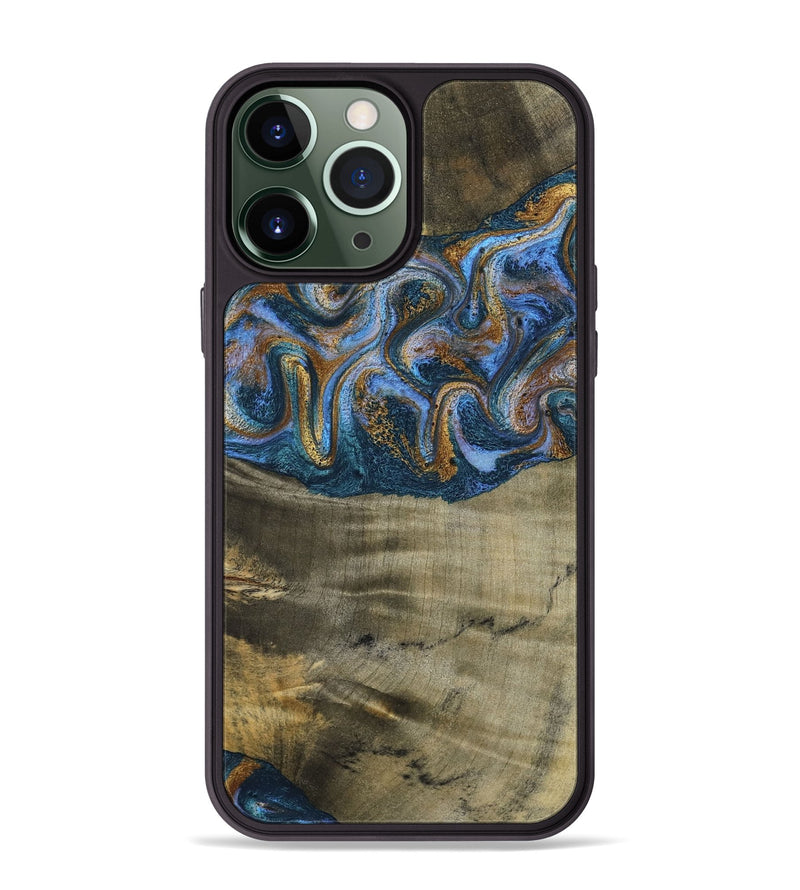 iPhone 13 Pro Max Wood Phone Case - Lottie (Teal & Gold, 792850)
