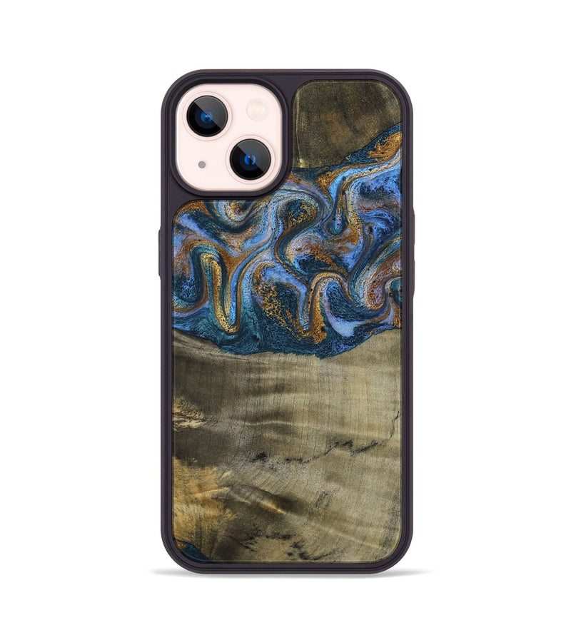 iPhone 14 Wood Phone Case - Lottie (Teal & Gold, 792850)