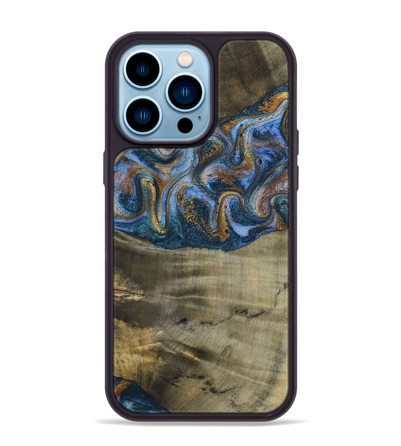 iPhone 14 Pro Max Wood Phone Case - Lottie (Teal & Gold, 792850)