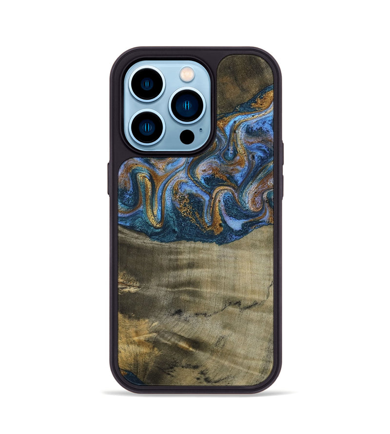 iPhone 14 Pro Wood Phone Case - Lottie (Teal & Gold, 792850)