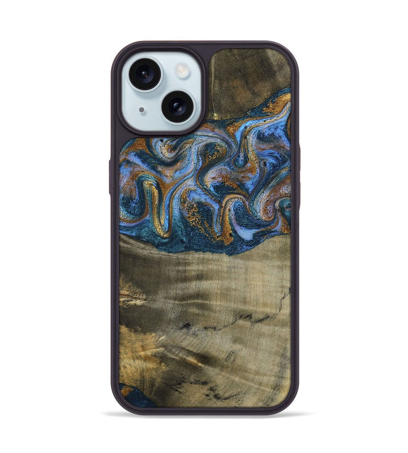 iPhone 15 Wood Phone Case - Lottie (Teal & Gold, 792850)