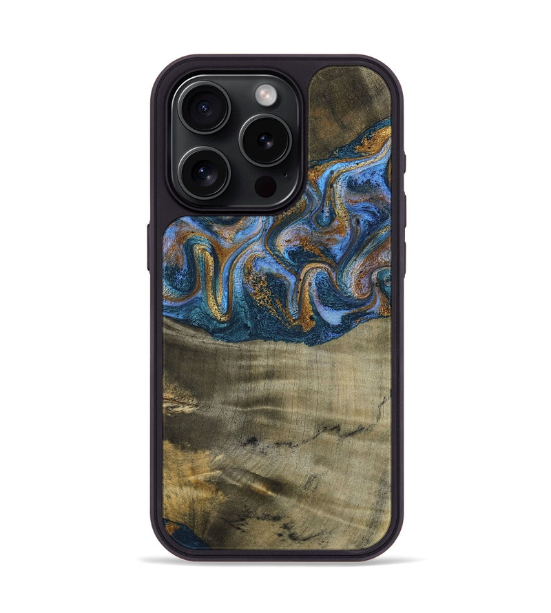 iPhone 15 Pro Wood Phone Case - Lottie (Teal & Gold, 792850)