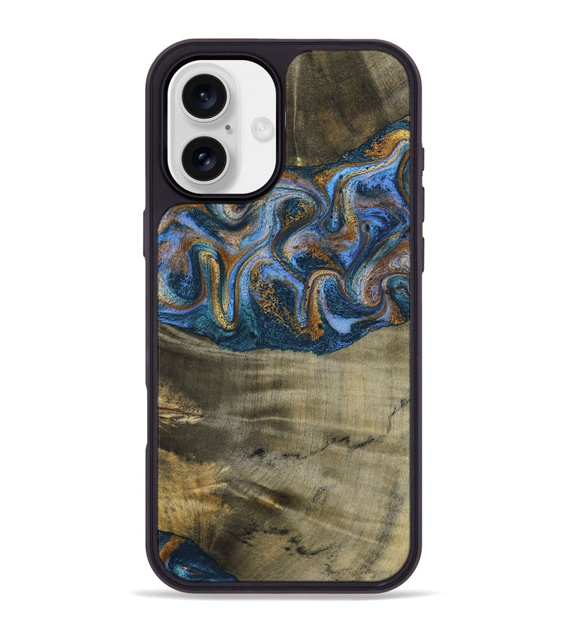 iPhone 16 Plus Wood Phone Case - Lottie (Teal & Gold, 792850)