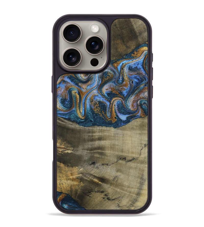 iPhone 16 Pro Max Wood Phone Case - Lottie (Teal & Gold, 792850)
