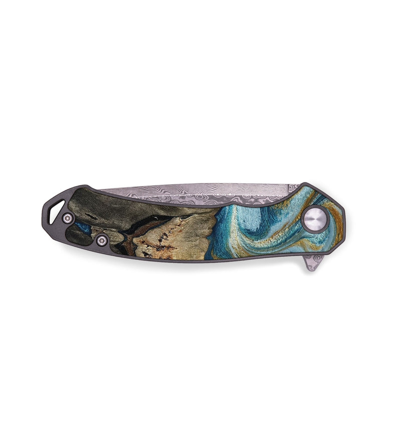 EDC Wood Pocket Knife - Evelyne (Teal & Gold, 792853)
