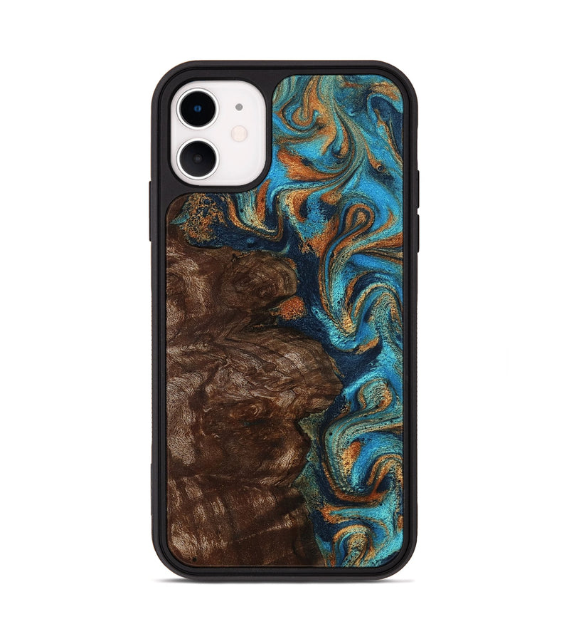 iPhone 11 Wood Phone Case - Ciji (Teal & Gold, 792858)