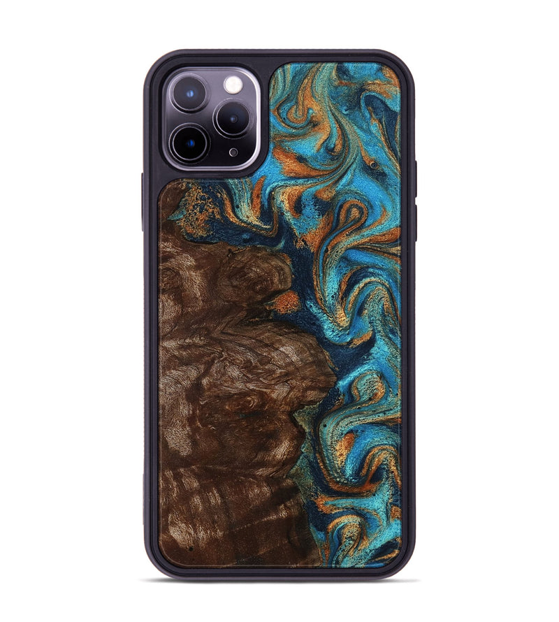 iPhone 11 Pro Max Wood Phone Case - Ciji (Teal & Gold, 792858)