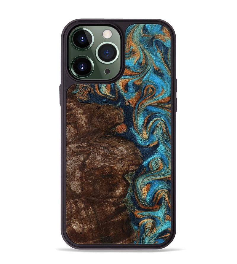 iPhone 13 Pro Max Wood Phone Case - Ciji (Teal & Gold, 792858)