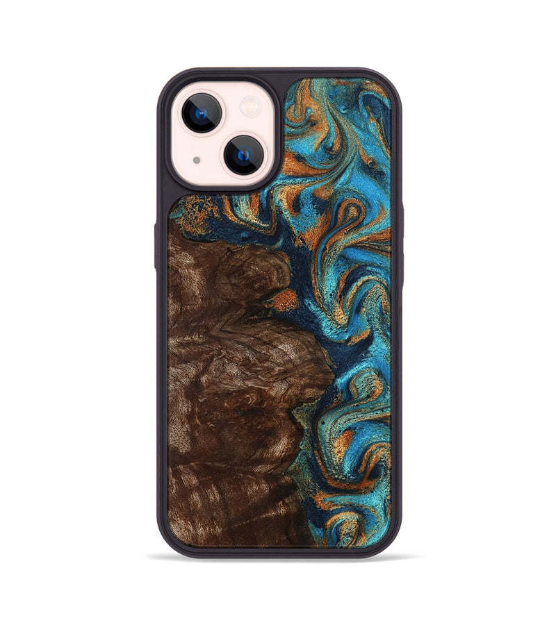iPhone 14 Wood Phone Case - Ciji (Teal & Gold, 792858)