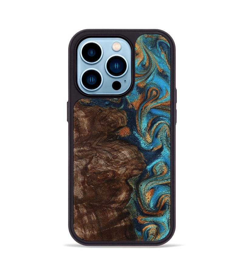 iPhone 14 Pro Wood Phone Case - Ciji (Teal & Gold, 792858)
