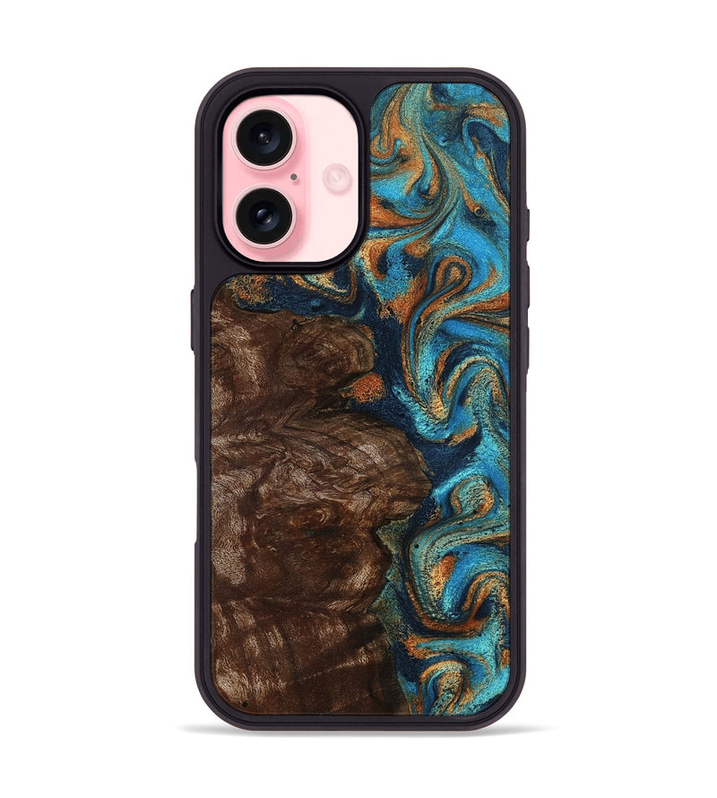 iPhone 16 Wood Phone Case - Ciji (Teal & Gold, 792858)