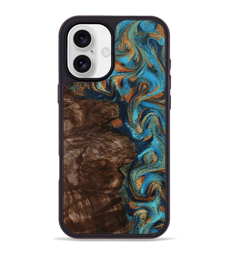 iPhone 16 Plus Wood Phone Case - Ciji (Teal & Gold, 792858)